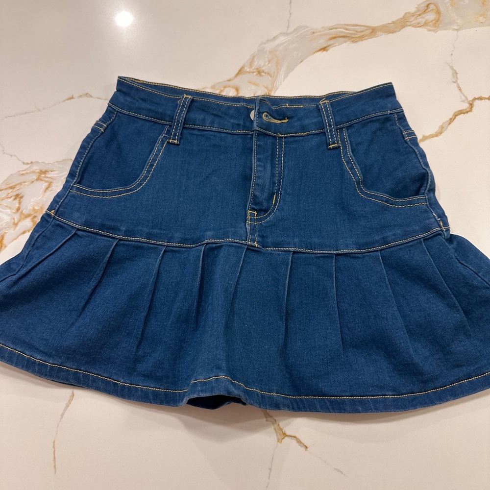 Blue Denim Pleated Skirt